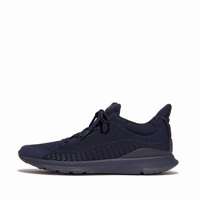 Navy Men's Fitflop VITAMIN FFX Knit Sports Sneakers | HS6048951