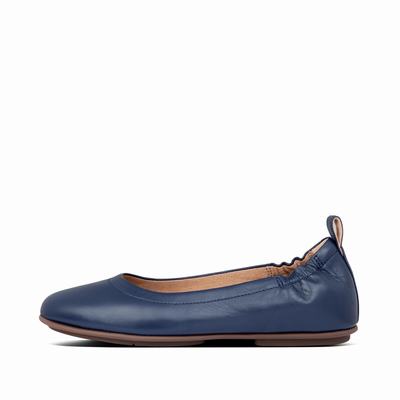 Navy Women's Fitflop ALLEGRO Soft Leather Ballet Flats | IL9782306