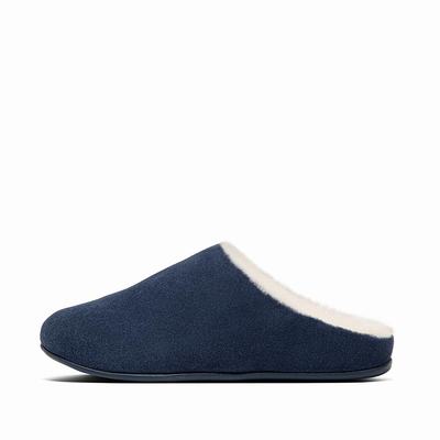 Navy Women's Fitflop CHRISSIE Shearling Suede Slippers | SV4713058