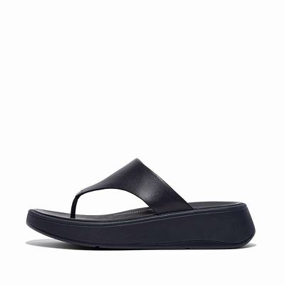 Navy Women's Fitflop F-MODE Leather Flatform Toe-Post Sandals | AM3816094