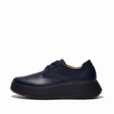 Navy Women's Fitflop F-MODE Leather Flatform Lace-Up Derbies Sneakers | WT9357648