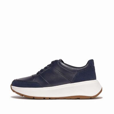 Navy Women's Fitflop F-MODE Leather Suede Flatform Sneakers | DI0567319