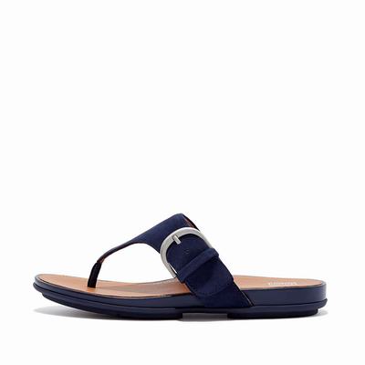 Navy Women's Fitflop GRACIE Buckle Suede Toe-Post Sandals | LD4135260