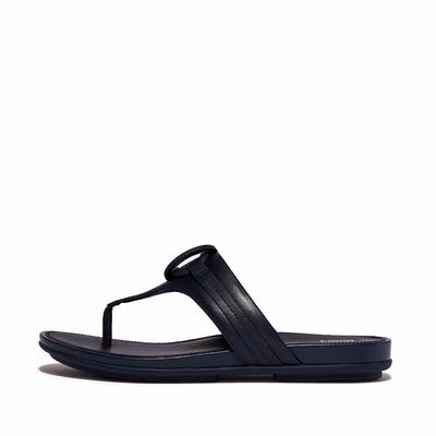 Navy Women's Fitflop GRACIE Circlet Leather Toe-Post Sandals | DV6057392