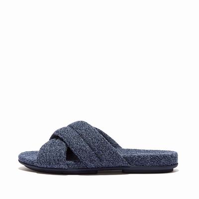 Navy Women's Fitflop GRACIE E01 Merino Wool-Mix Cross Slippers | BP0128365