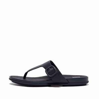 Navy Women's Fitflop GRACIE Matt-Buckle Leather Toe-Post Sandals | CB4315627