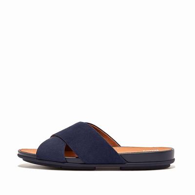 Navy Women's Fitflop GRACIE Suede Cross Sandals | WF5271690