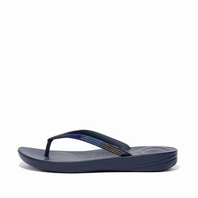 Navy Women's Fitflop IQUSHION Ombre Sparkle Flip Flops | QX2314907