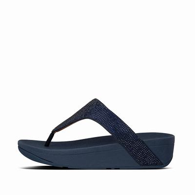 Navy Women's Fitflop LOTTIE Shimmercrystal Toe-Post Sandals | FN7608142