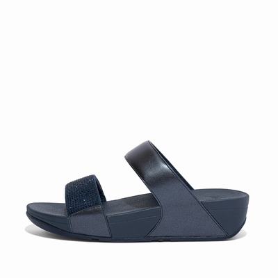 Navy Women's Fitflop LULU Crystal Slides Sandals | ZW2394687