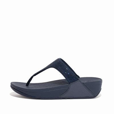 Navy Women's Fitflop LULU Crystal Toe-Post Sandals | NI6784310