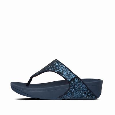 Navy Women's Fitflop LULU Glitter Toe-Post Sandals | HO6418753