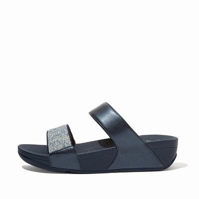 Navy Women's Fitflop LULU Shimmer Splash Slides Sandals | QD3680425