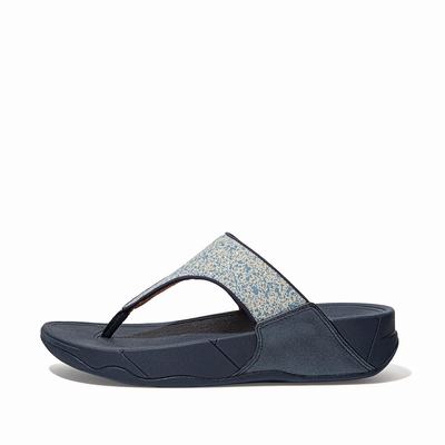 Navy Women's Fitflop LULU Shimmer Toe-Post Sandals | HL4912306