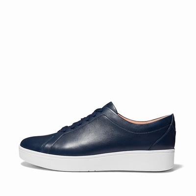 Navy Women's Fitflop RALLY Leather Sneakers | FC2475016