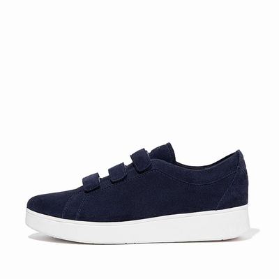 Navy Women's Fitflop RALLY Strap Suede Sneakers | DX6371584