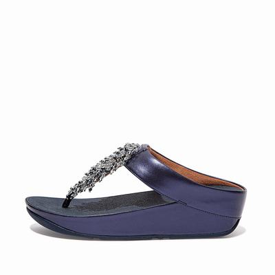 Navy Women's Fitflop RUMBA Beaded Toe-Post Sandals | XT4390127