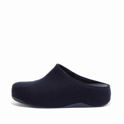 Navy Women's Fitflop SHUV Cushy Felt Clog Slippers | LT7183029