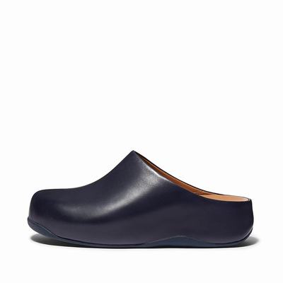 Navy Women's Fitflop SHUV Leather Clogs | SR2537960