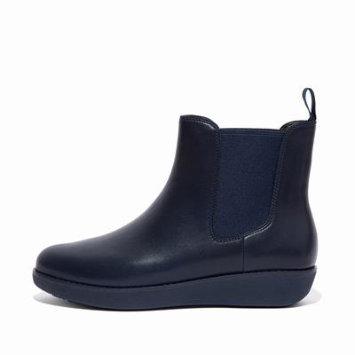 Navy Women's Fitflop SUMI Waterproof Leather Chelsea Boots | BN6381509