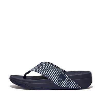 Navy Women's Fitflop SURFA Webbing Toe-Post Sandals | YZ8214576