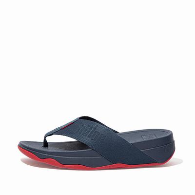 Navy Women's Fitflop SURFA Woven-Logo Toe-Post Sandals | OB0375481