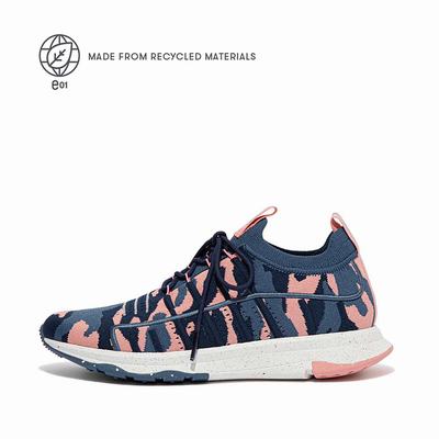 Navy Women's Fitflop VITAMIN FF E01 Camo Knit Sports Sneakers | GM3918264