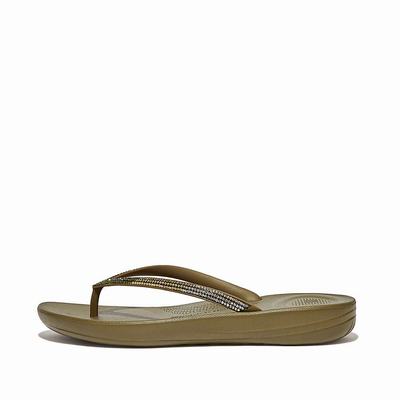 Olive Women's Fitflop IQUSHION Ombre Sparkle Flip Flops | RE7143596