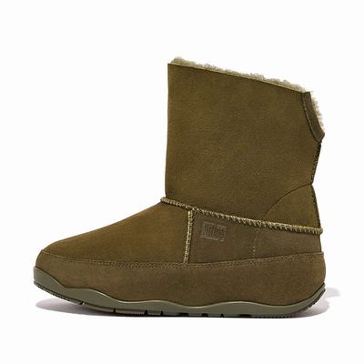 Olive Women's Fitflop Original MUKLUK SHORTY Double-Faced Shearling Ankle Boots | JS3804752