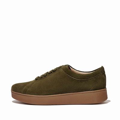 Olive Women's Fitflop RALLY Suede Sneakers | CR0839761