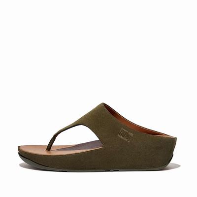 Olive Women's Fitflop SHUV Suede Toe-Post Sandals | TC0978314