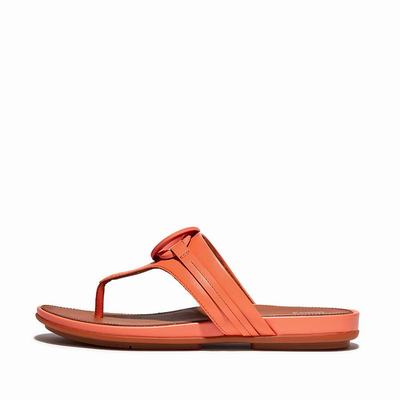 Orange Coral Women's Fitflop GRACIE Circlet Leather Toe-Post Sandals | LM1549702