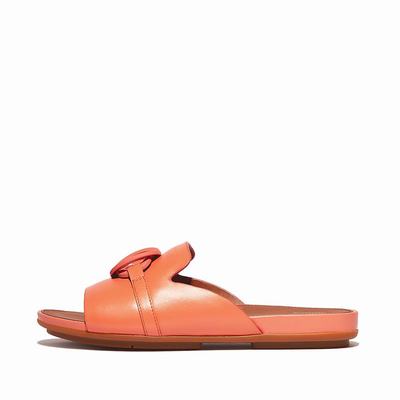 Orange Coral Women's Fitflop GRACIE Circlet Leather Slides Sandals | MD4568179