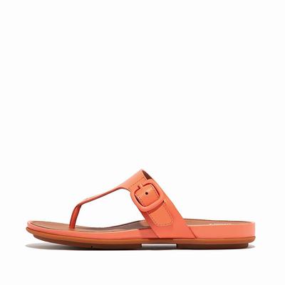 Orange Coral Women's Fitflop GRACIE Matt-Buckle Leather Toe-Post Sandals | XZ9517068