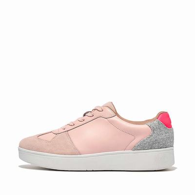 Pink/Grey Women's Fitflop RALLY Leather/Felt Panel Sneakers | SL2659317