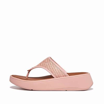 Pink Women's Fitflop F-MODE Woven Flatform Toe-Post Sandals | NG0328496