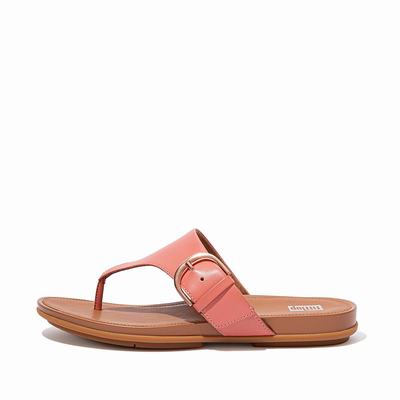 Pink Women's Fitflop GRACIE Buckle Leather Toe-Post Sandals | SO2739486