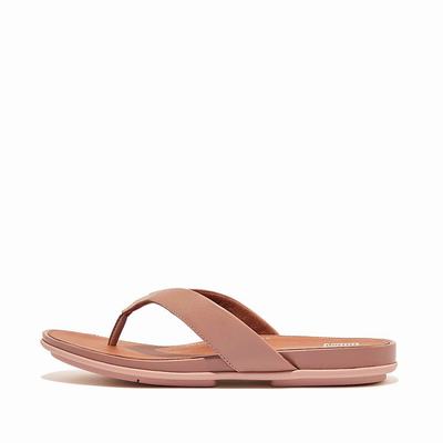 Pink Women's Fitflop GRACIE Leather Flip Flops | LR2613758