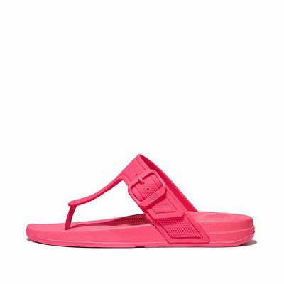 Pink Women's Fitflop IQUSHION Adjustable Buckle Flip Flops | YL3780145