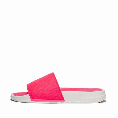 Pink Women's Fitflop IQUSHION E01 Neon Felt Slides | VU8236954