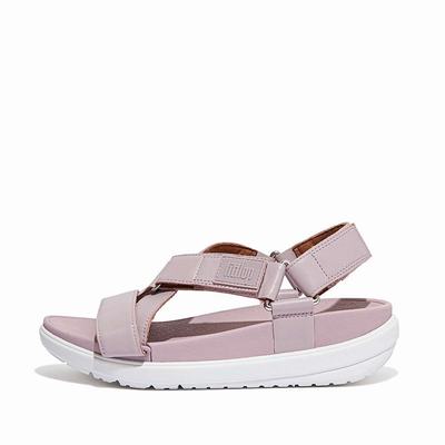 Pink Women's Fitflop LOOSH Leather Cross-Strap Sandals | FR2017843