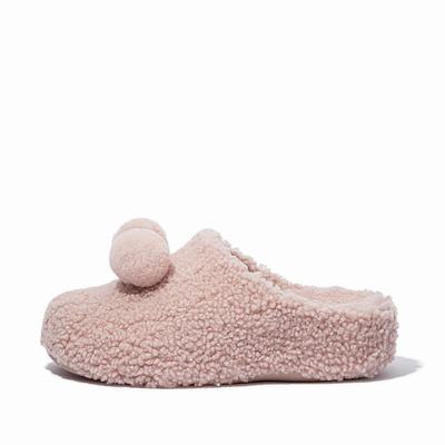 Pink Women's Fitflop SHUV Pom-Pom Shearling Clog Slippers | OY8209567