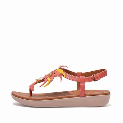 Pink Women's Fitflop TIA Jewel Feather Leather Back-Strap Sandals | RT7829301