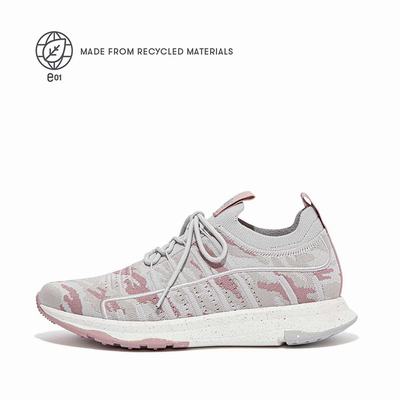 Pink Women's Fitflop VITAMIN FF E01 Camo Knit Sports Sneakers | FM6987124