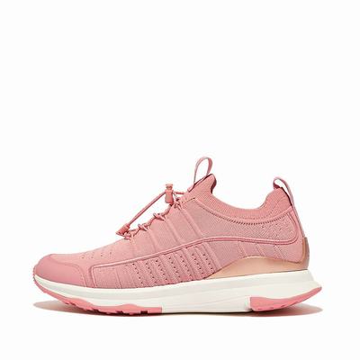 Pink Women's Fitflop VITAMIN FF Metal-Pop Knit Sports Sneakers | LV3761589