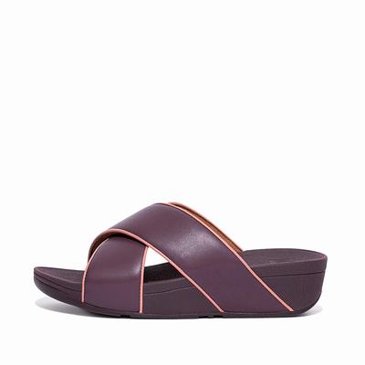 Purple Women's Fitflop LULU Pop Binding Leather Cross Slides Sandals | PX3856079