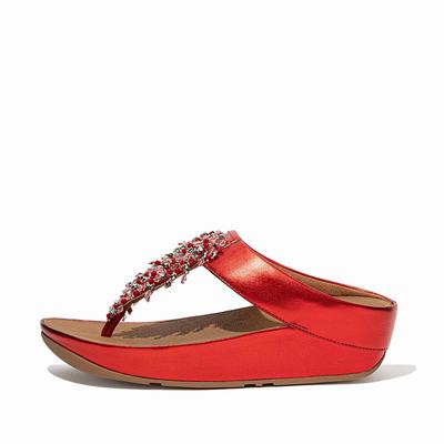 Red Women's Fitflop RUMBA Beaded Toe-Post Sandals | GF5489162