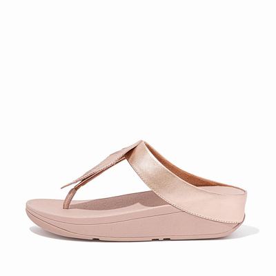 Rose Gold Women's Fitflop FINO Feather Metallic Toe-Post Sandals | EH3964750