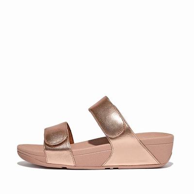 Rose Gold Women's Fitflop LULU Adjustable Leather Slides Sandals | YX2468573