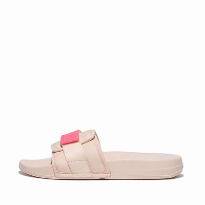 Rose/Pink Women's Fitflop IQUSHION Adjustable Water-Resistant Slides | NU6153897